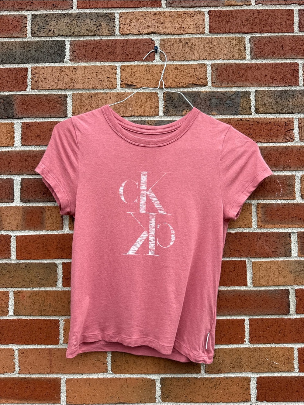Calvin Klein Jeans Pink Distressed Logo Pima Cotton T-Shirt XS